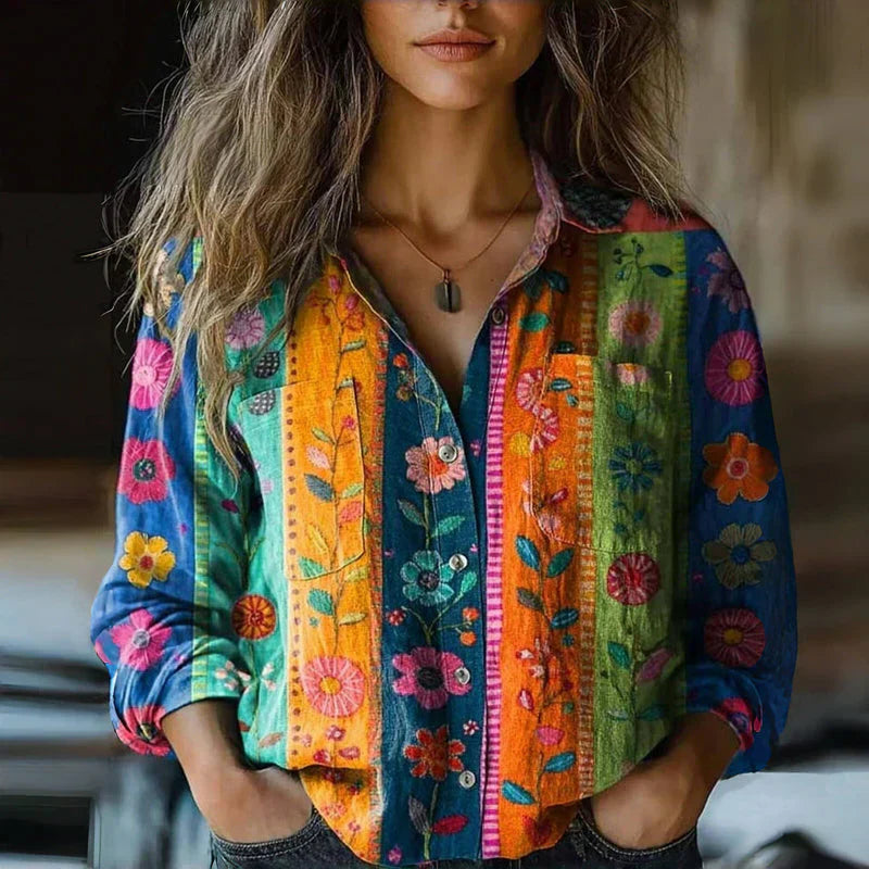 Nina™ – Bohemian Pattern Vintage Blouse
