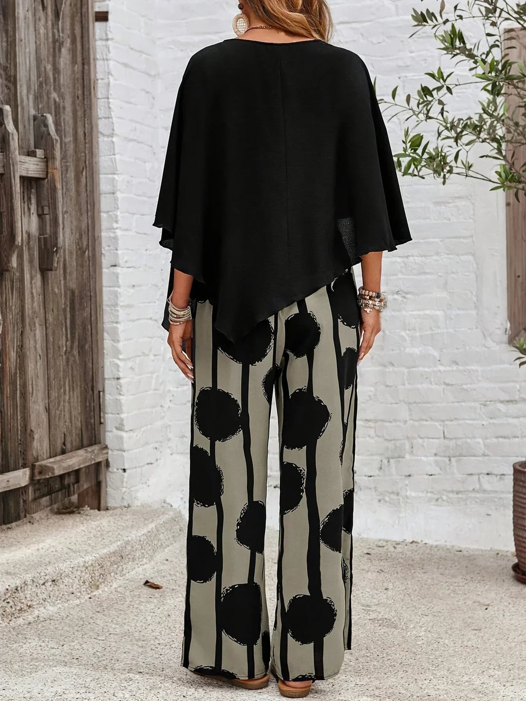 Mila™ | Women’s Asymmetric Top and Printed Pant Set
