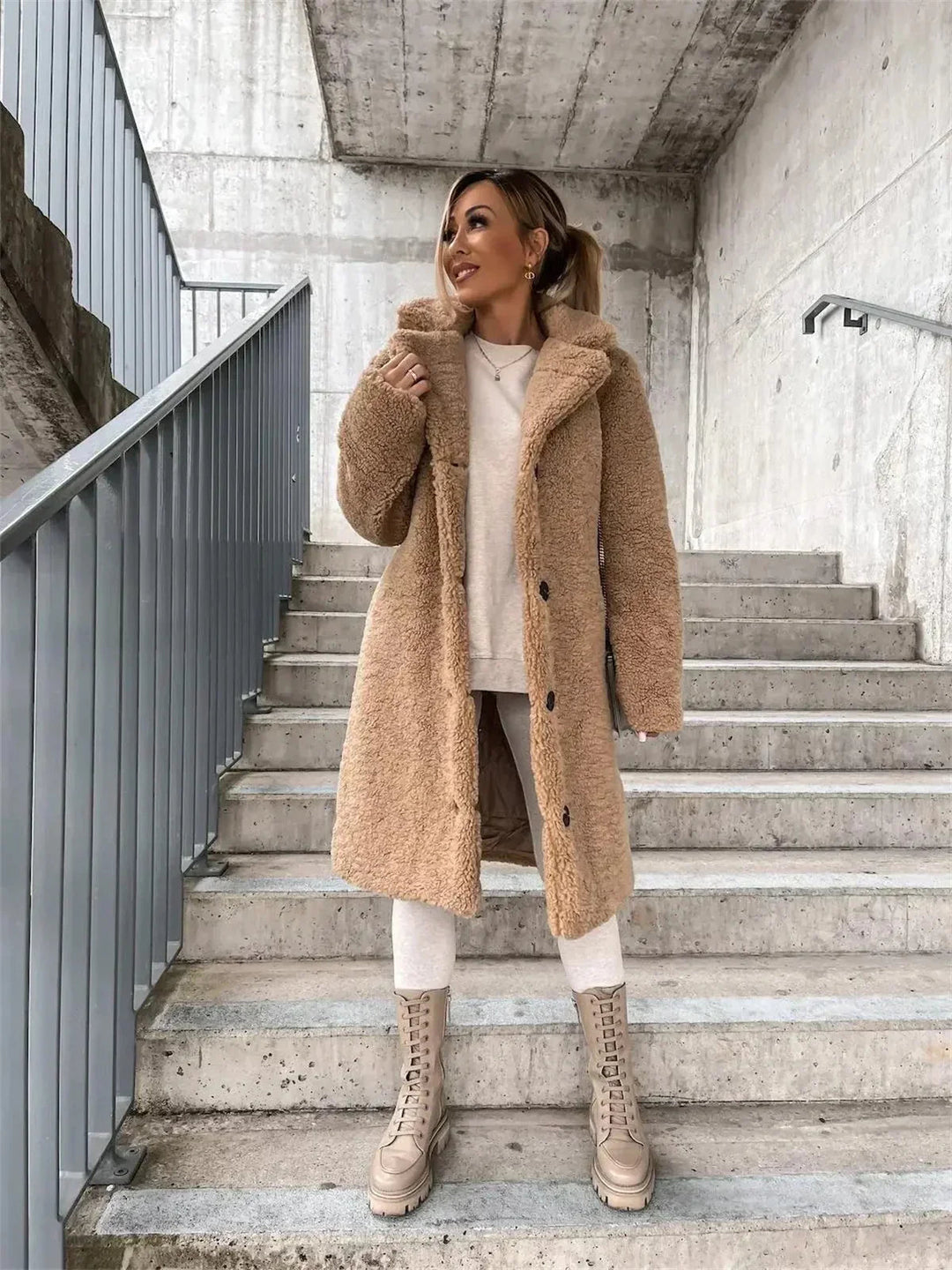 Jenna - Teddy Plush Button Coat