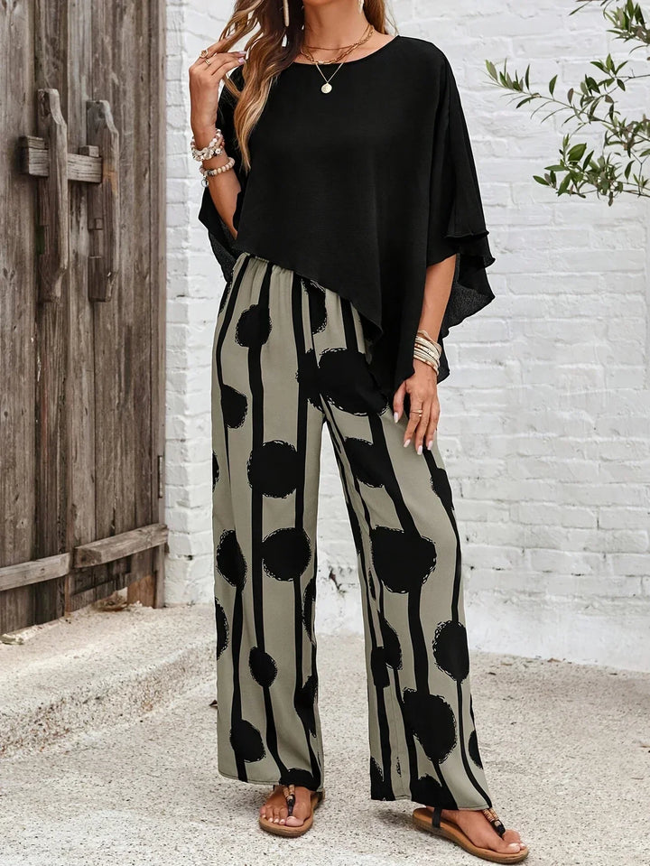 Mila™ | Women’s Asymmetric Top and Printed Pant Set