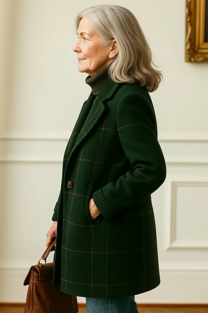 Wendy-Women's Retro Lapel Plaid Tweed Coat